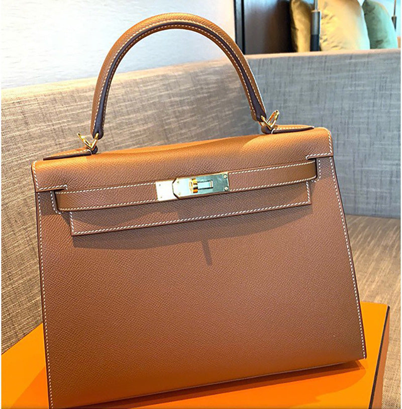 Palm Print Genuine Leather Kelly Second Generation Trendy High Women's Handbag