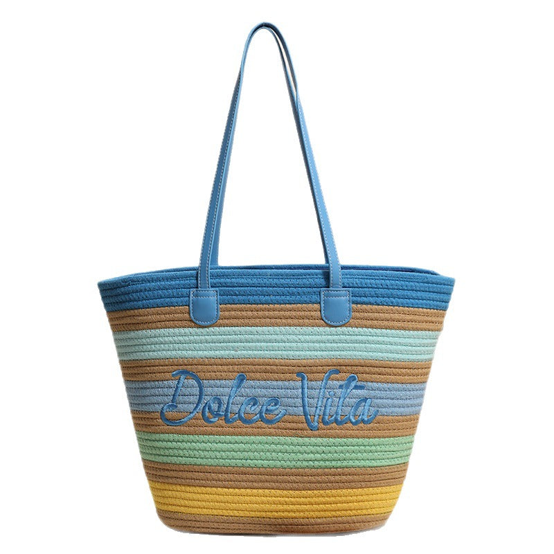 Thread Woven Large Capacity Color Straw Seaside Women's Shoulder Bag