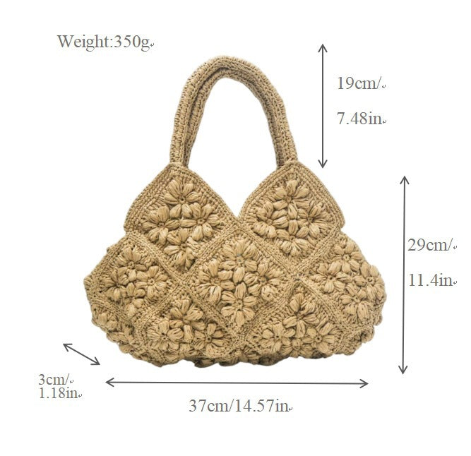 Women's High-grade Three-dimensional Flower Straw Seaside Handmade Woven Large Capacity Portable Bags