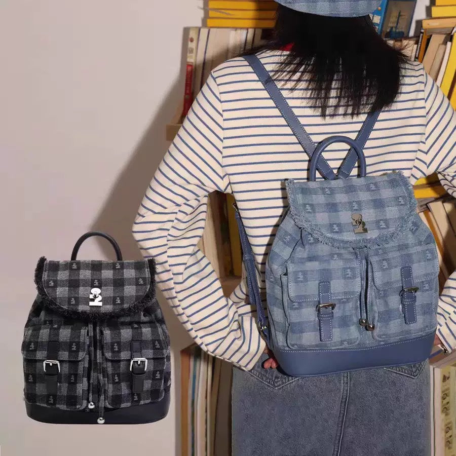 Imagination Denim Drawstring Double Pocket Tassel Large Backpacks