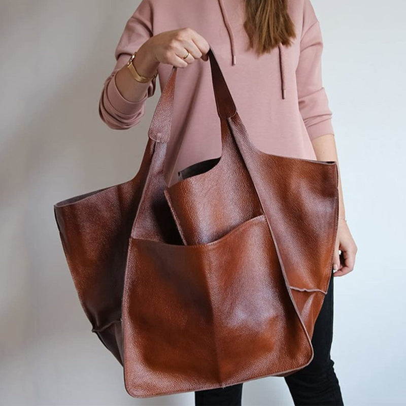 Women's Retro Simple Big Soft Leather Large Capacity Bags