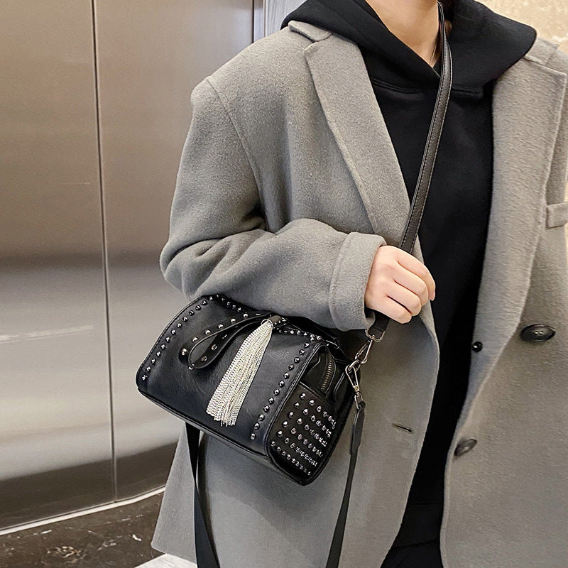 Women's Personality Rivets Tassel Pillow Versatile High Quality Women's Messenger Bag