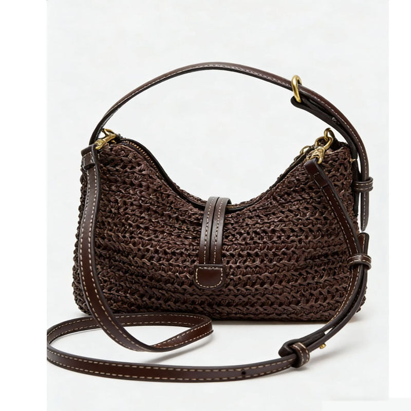 Home Mini Woven Drawstring Female Zip Underarm Bag