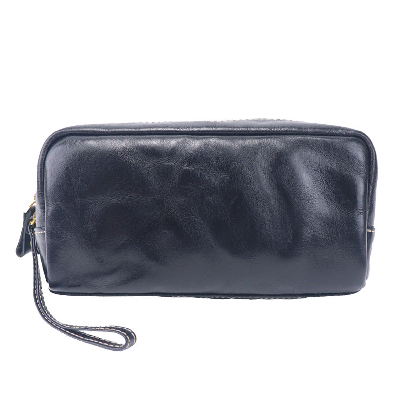 Tanned Leather Cowhide Wash Pencil Storage Large Makeup Bag