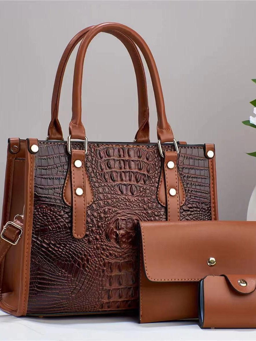 Women's Embossed Three-piece Fashion Portable Large Capacity Bags
