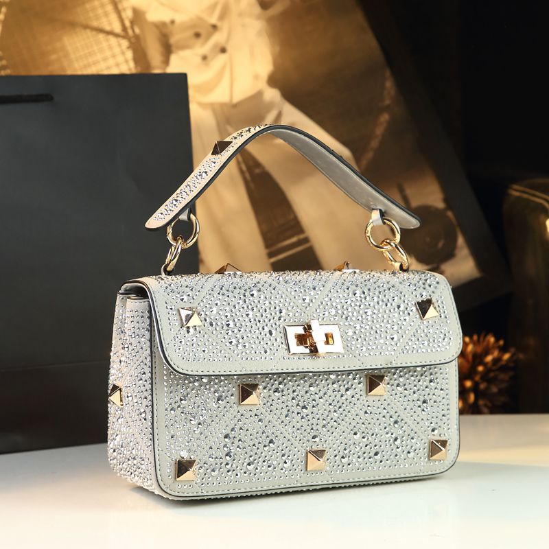 Women's Rhinestone Rivet Chain Fashion Portable Dinner Small Square Bags