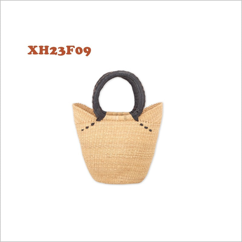 Women's U-shaped Basket Straw African Handmade Vegetable Beach Bucket Bags