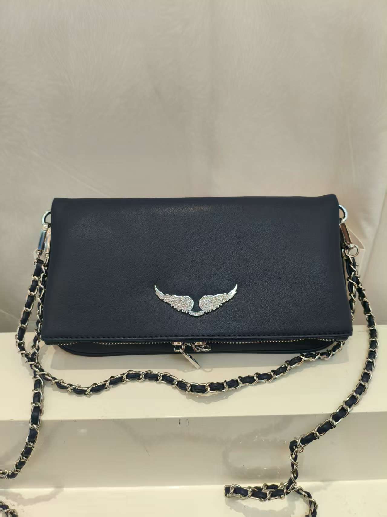 Women's Black Wings Rhinestone Metal Chain Women's Shoulder Bag