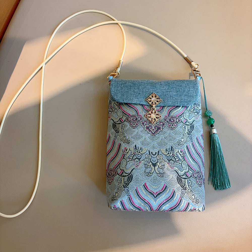 Chinese Style Brocade Embroidery Mobile For Women's Messenger Bag