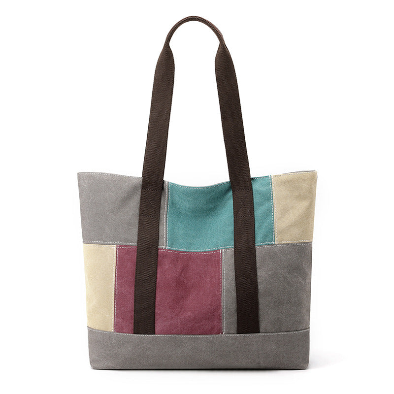 Women's Large Capacity Block Fashion Big Canvas Retro Shoulder Bags