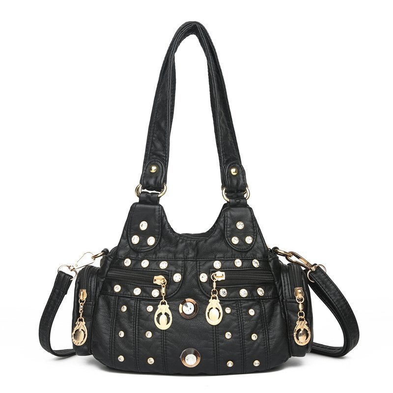 Women's Leather Fashion Diamond Lightweight Contrast Color Bags