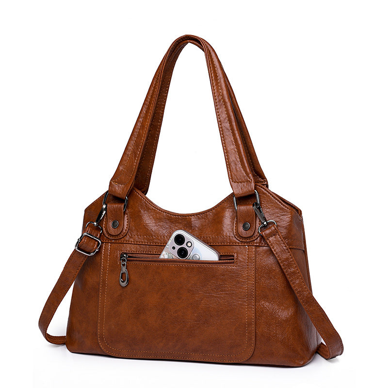 Women's Trendy Soft Leather Simple Large Capacity Totes Shoulder Bags