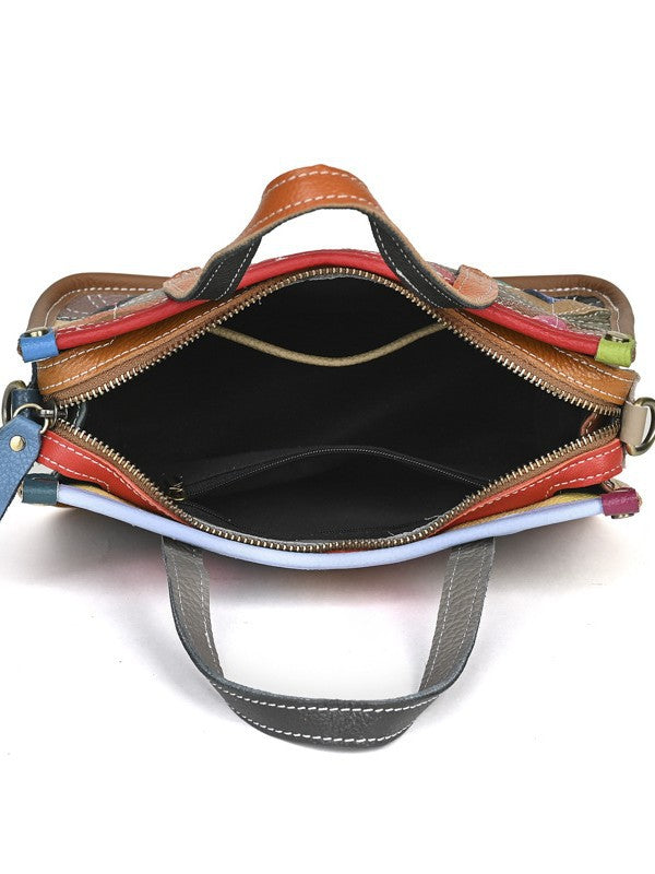 Women's Genuine Leather Design Stitching Contrast Color Ladies Bags