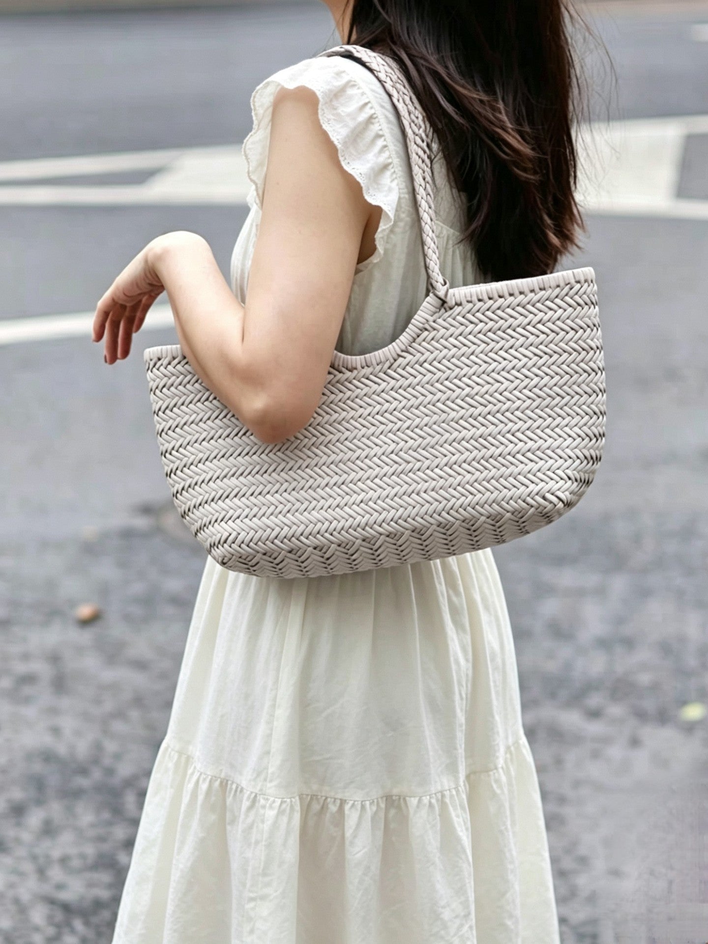 Welfare Genuine Leather Woven French Vegetable Basket Tote Bag
