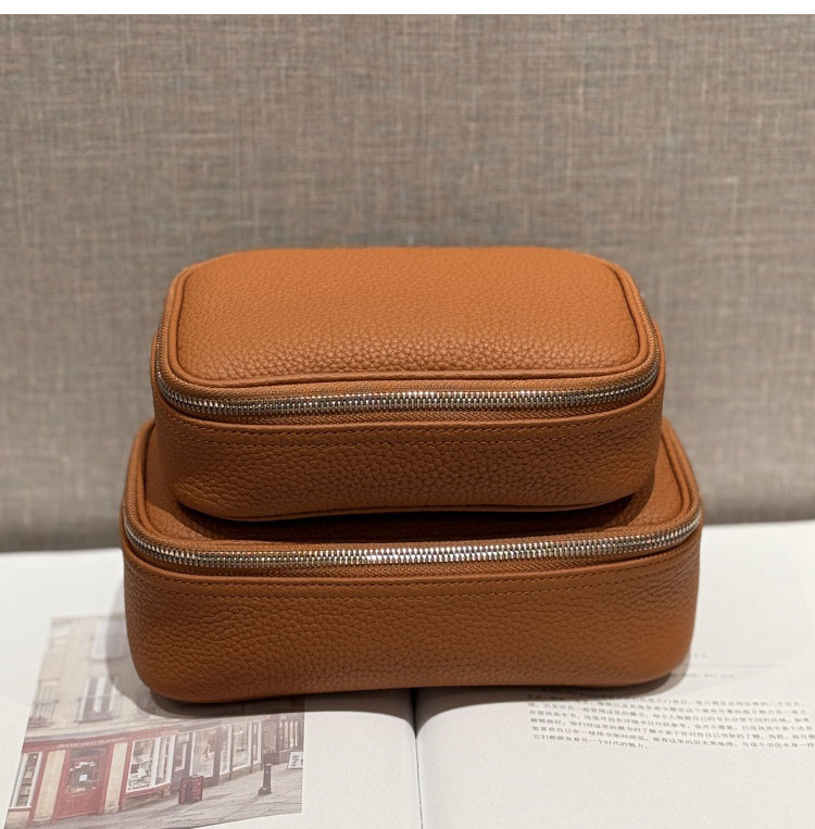Luxury Genuine Leather Portable Clutch Storage First Layer Cowhide Makeup Bag
