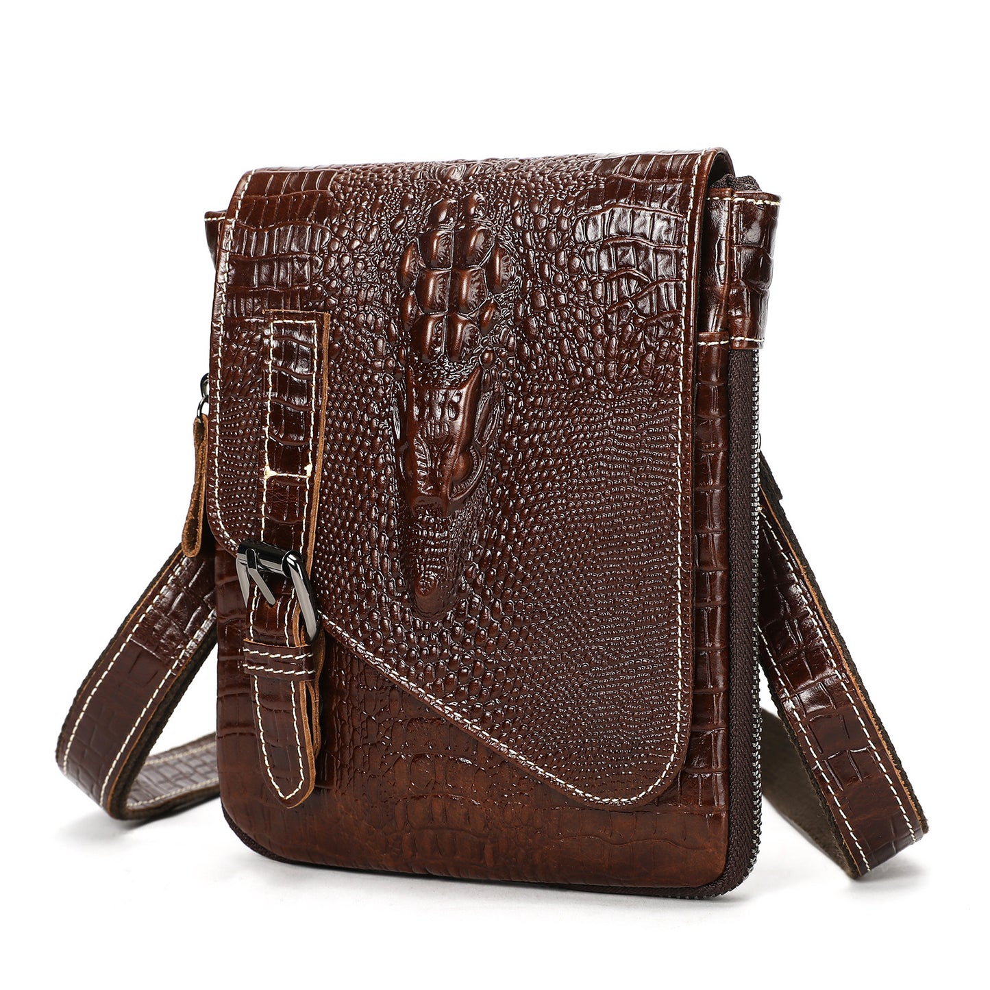 Men's Crocodile Pattern Genuine Leather Wear Mobile Pouch Bags