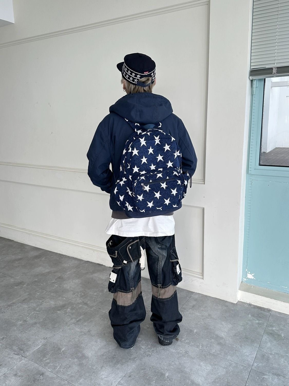 Stitching Veet Striped Denim Large Capacity Lovers Backpacks