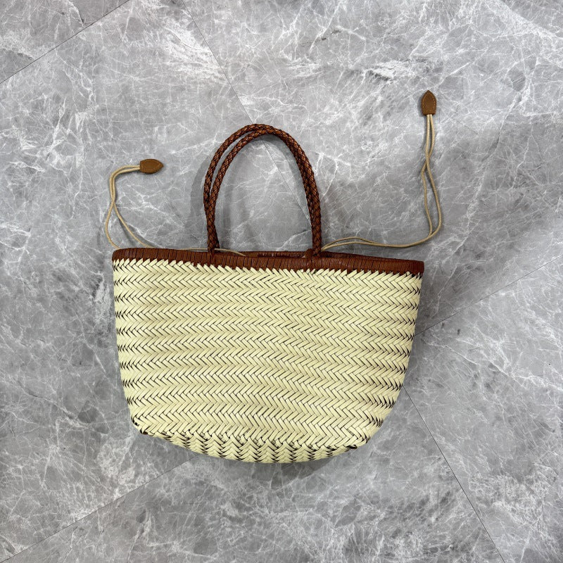 Women's Woven French Cowhide Vegetable Basket Leather Large Capacity Handbags