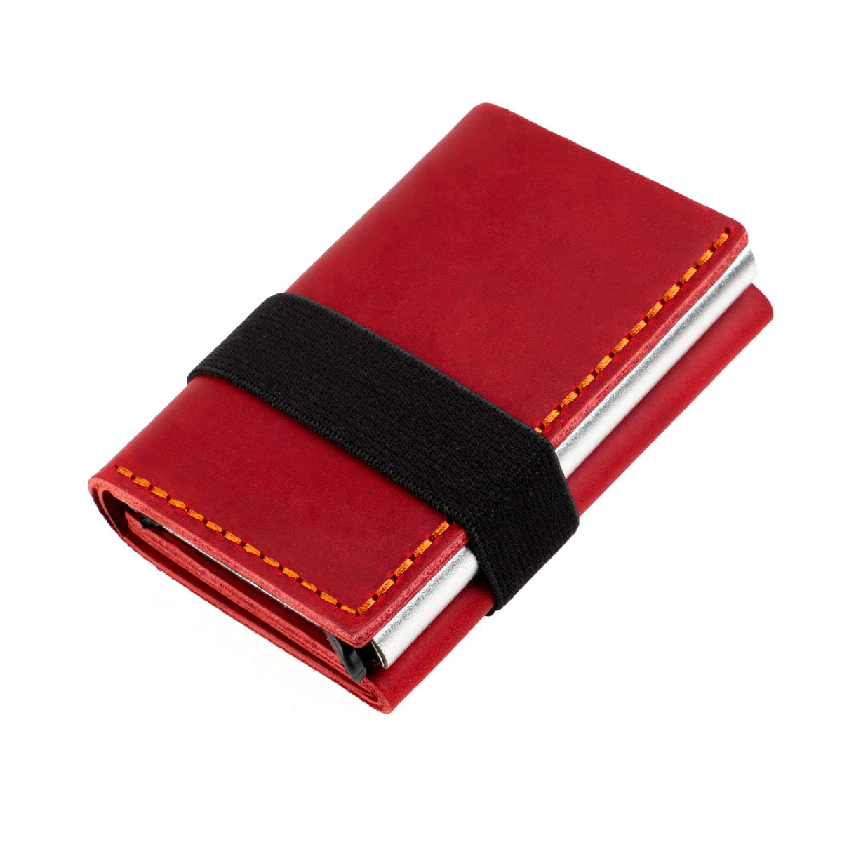 Horse Leather Swiping Aluminum Box Elastic Band Manual Pop-up Cover Handbags