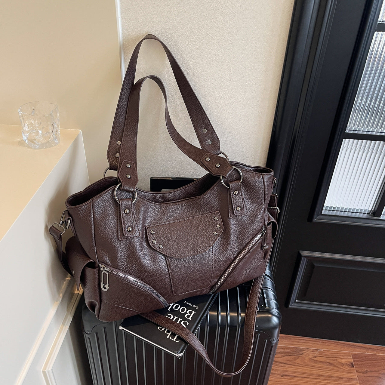Women's Rivet Commuter Motorcycle Trendy Design Retro Easy Tote Bag