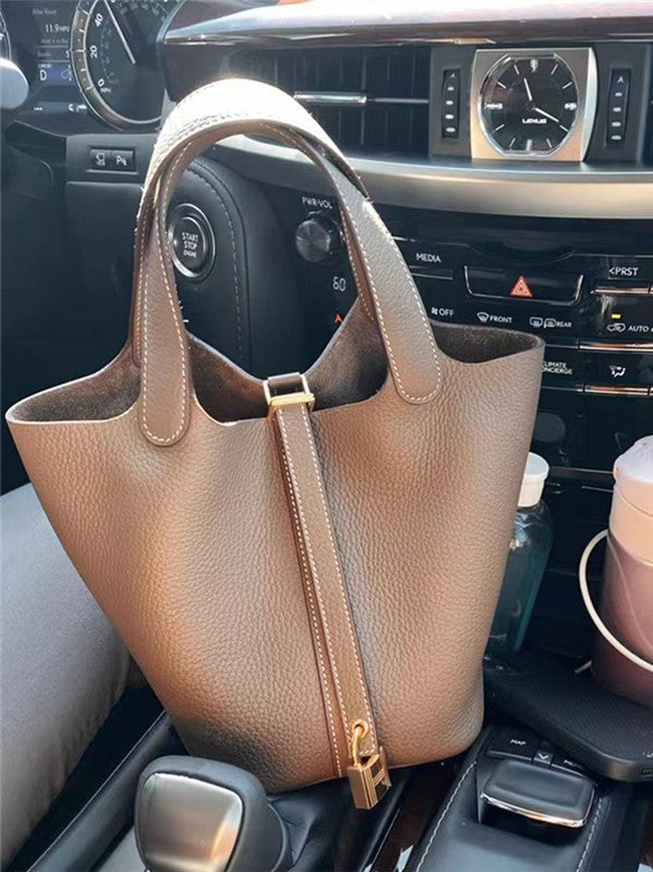 Women's Pattern Cowhide Vegetable Basket Portable High-grade Genuine Bucket Bag