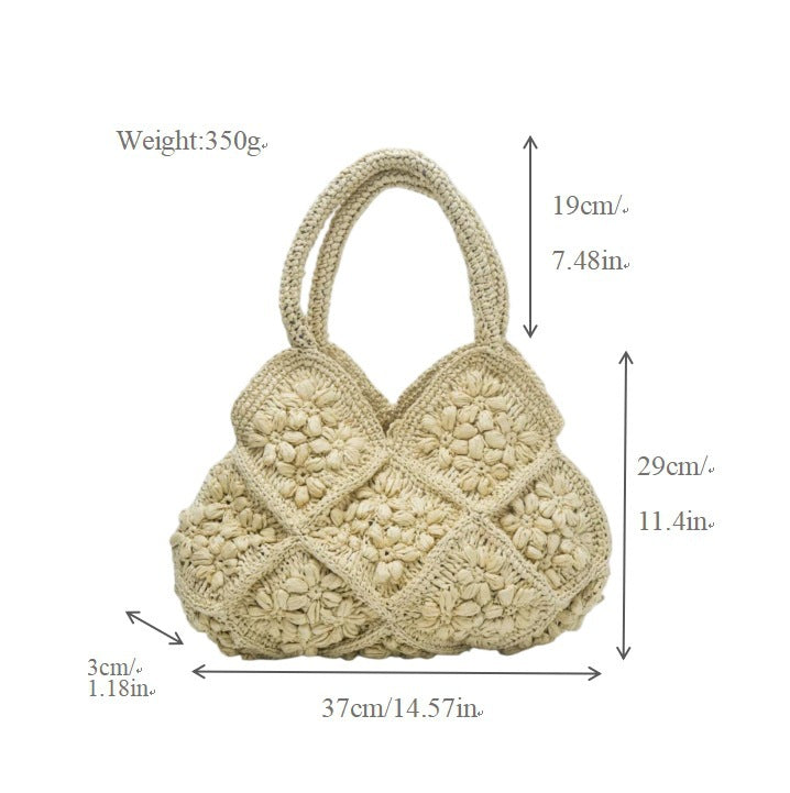 Women's High-grade Three-dimensional Flower Straw Seaside Handmade Woven Large Capacity Portable Bags