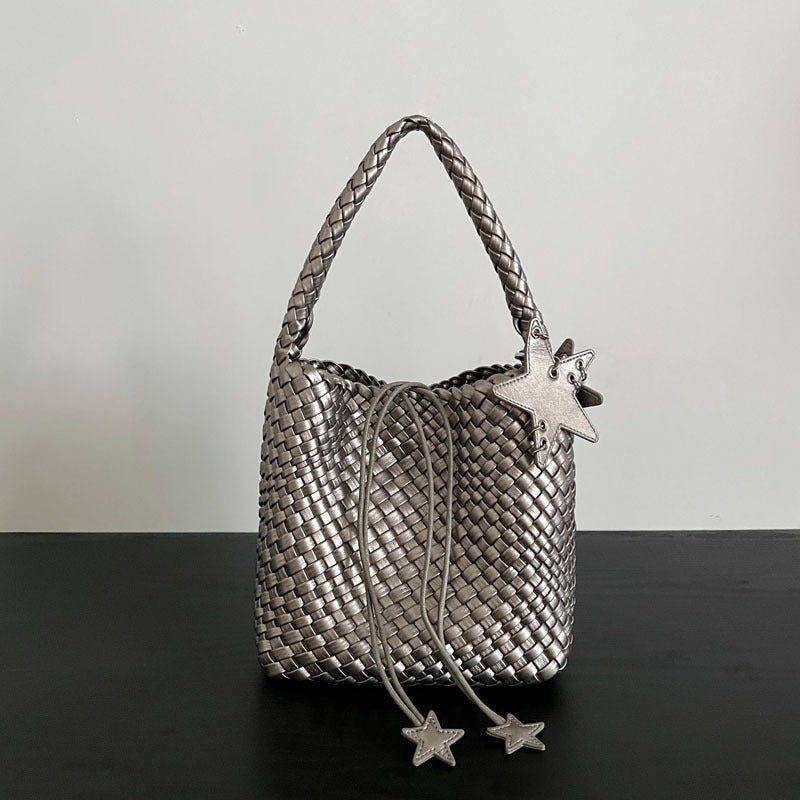 Women's Gun Champagne Woven Large Capacity High-grade Women's Shoulder Bag