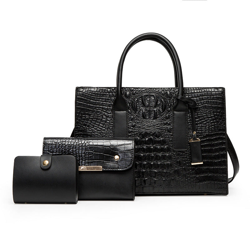 Women's Portable Three-piece Set Crocodile Pattern Large Women's Handbag