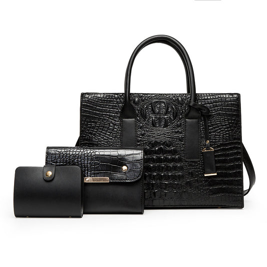 Women's Portable Three-piece Set Crocodile Pattern Large Women's Handbag