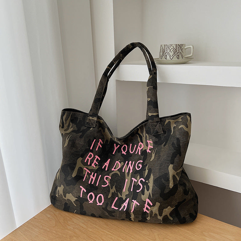 Women's Large Capacity Fashion Retro Camouflage Commuter Tote Bag