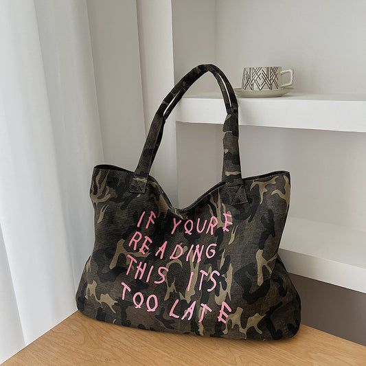 Women's Large Capacity Fashion Retro Camouflage Commuter Tote Bag