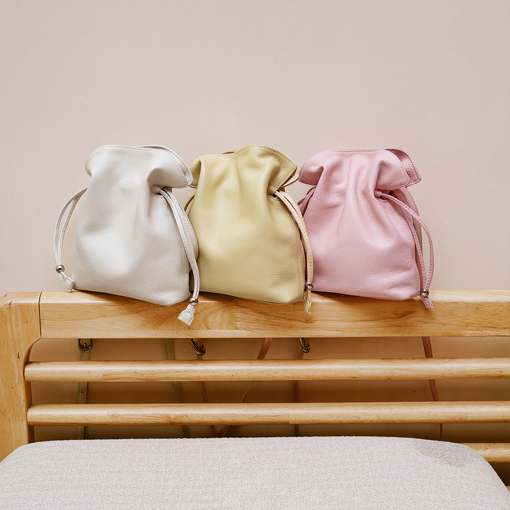 Women's Drawstring Cloud Mobile Genuine Leather Lucky Women's Shoulder Bag