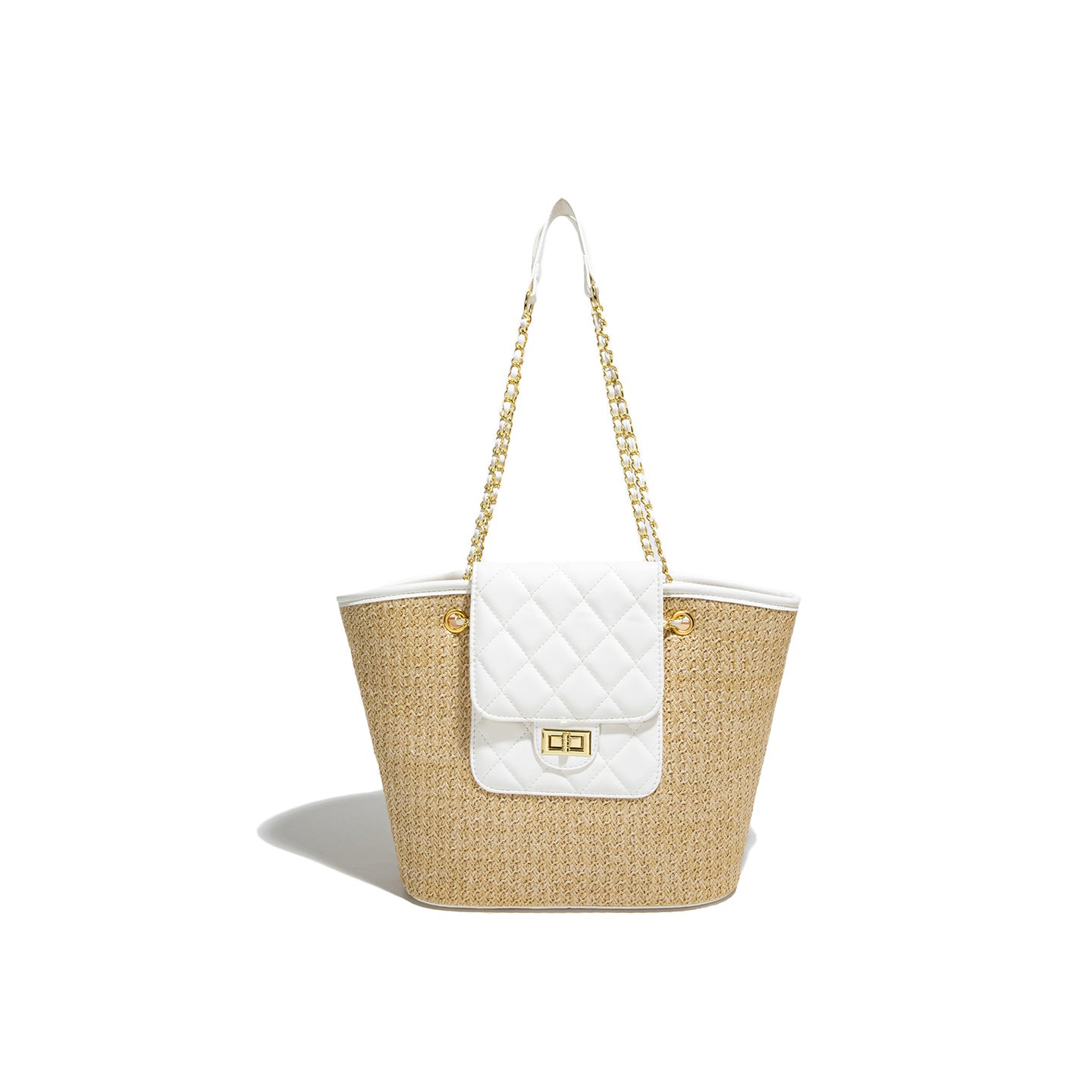 Classic Style Chain Straw Woven Trendy Fashion Tote Bag