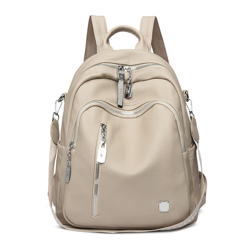 Women's Leather Fashion Korean Style Large Capacity Versatile Soft Backpacks