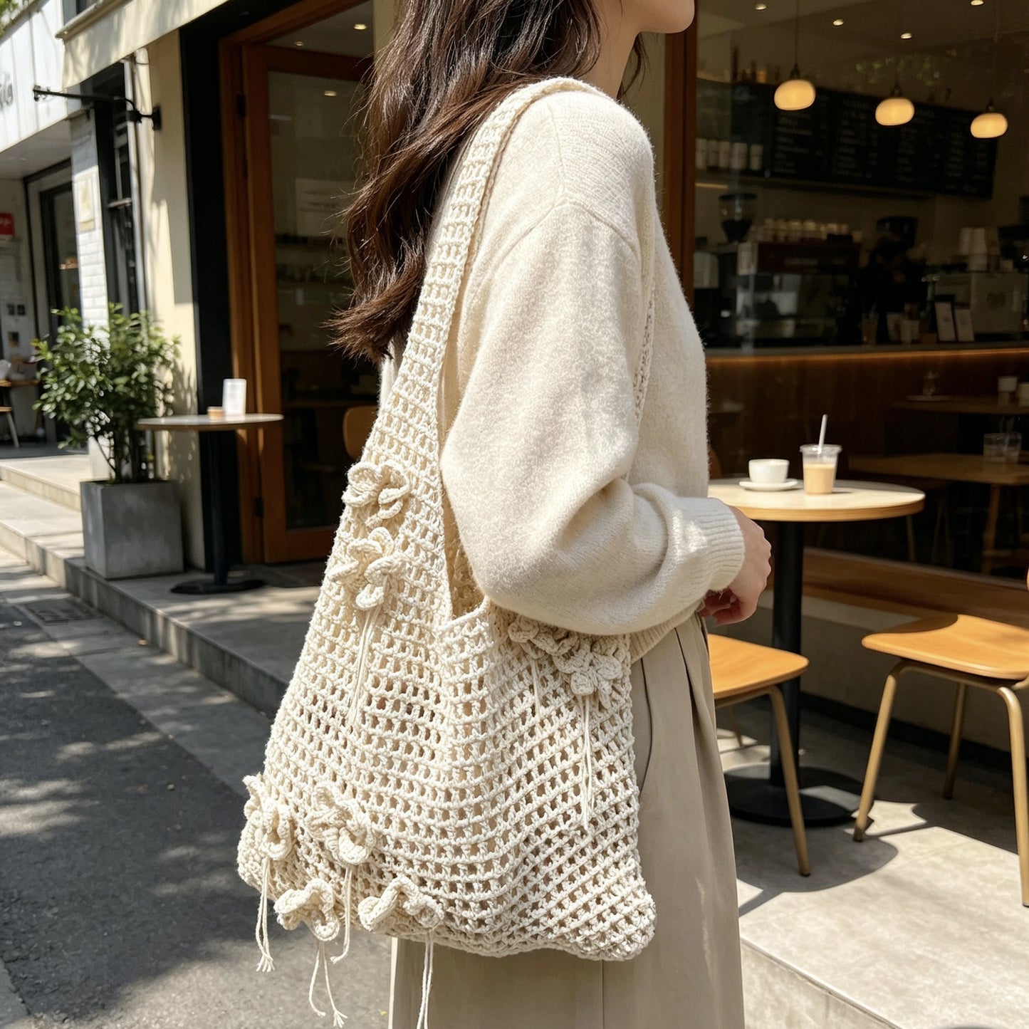 Niche Large Capacity Flower Cotton Three-dimensional Woven Summer Seaside Vacation Women's Shoulder Bag