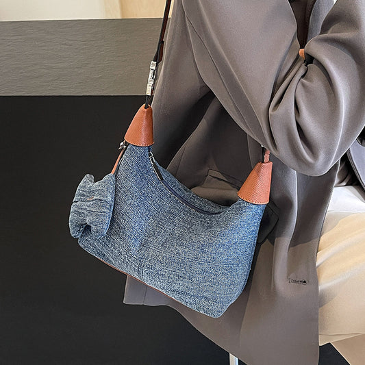 Women's Niche Contrast Color Underarm Style Retro Tote Bags