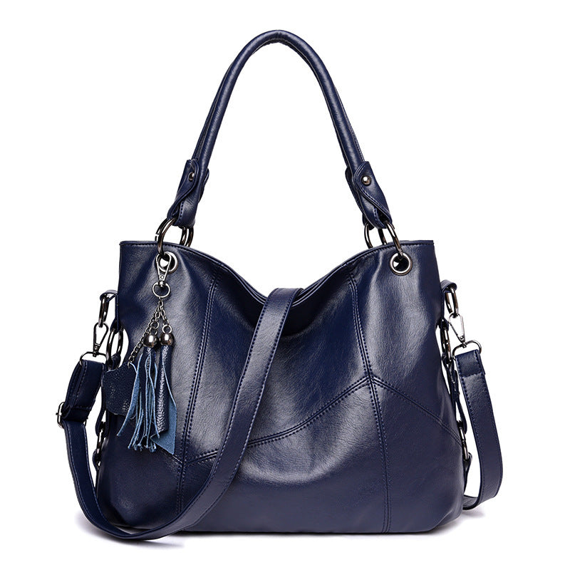 Women's Plaid Retro Large Fashion Stitching Tassel Portable Underarm Bag