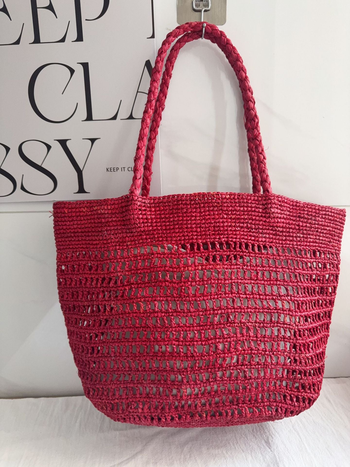 Women's Summer Natural Raffia Hand Crochet Hollow Handmade Woven Seaside Women's Shoulder Bag