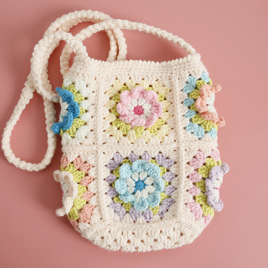 Women's Sweet Hand-woven Laminate Fresh Flower Wool Bags