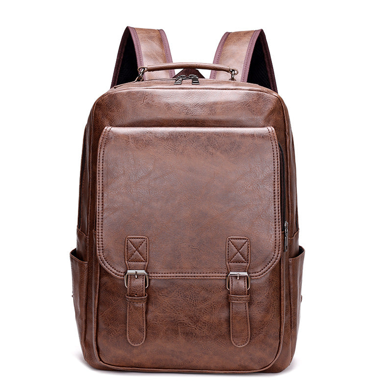 Men's Trendy Leather Large Capacity Computer Business Leisure Backpack