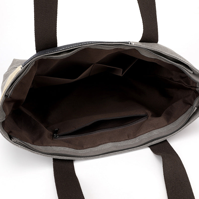 Women's Large Capacity Block Fashion Big Canvas Retro Shoulder Bags