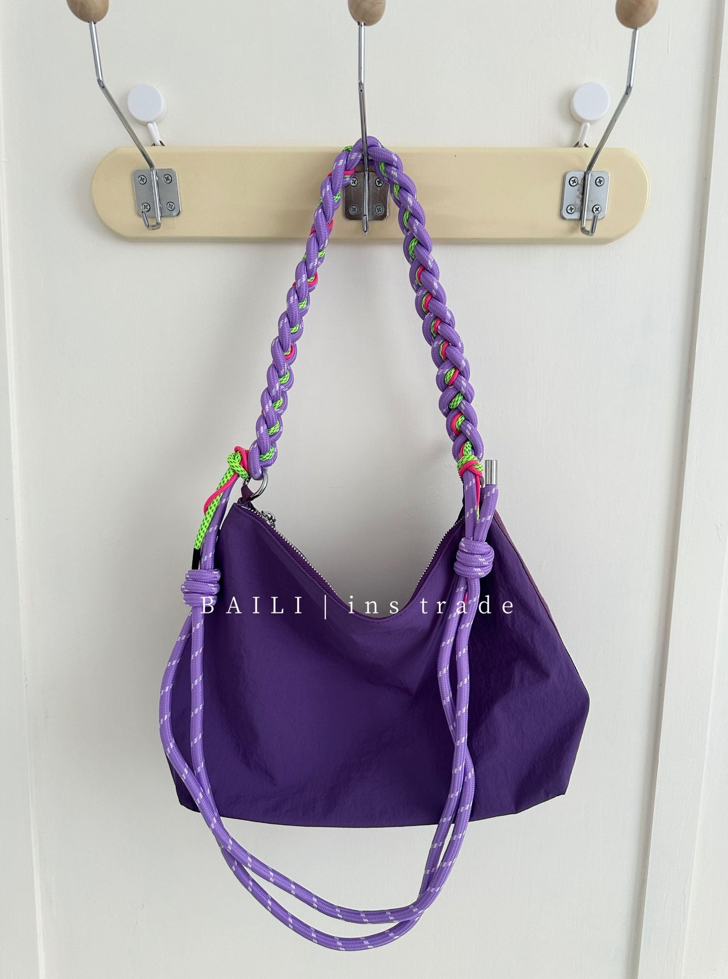 Korean Nylon Large Capacity Contrast Color Braided Rope Leisure Women's Shoulder Bag