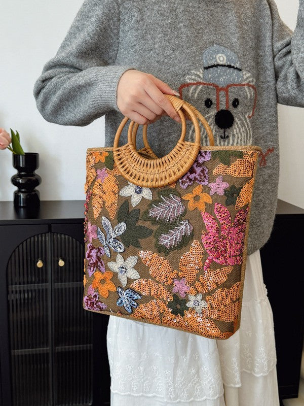 Women's Sequined Straw High-grade Niche Embroidered Large Capacity Bags