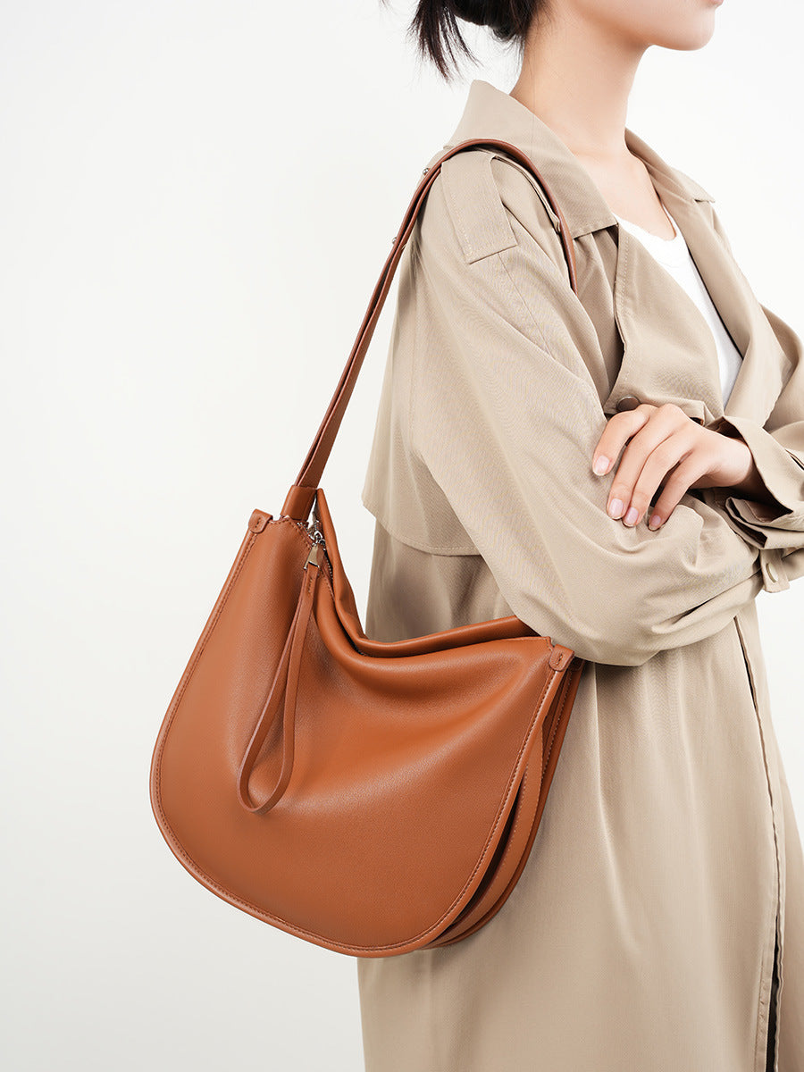 Style Minimalist Comfortable Soft Leather Cowhide Commuter Tote Bags