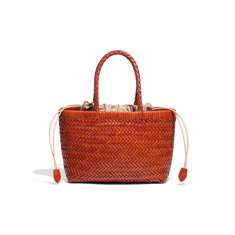 Hand-woven Design Vegetable Basket Leather French Retro Rattan Women's Handbag