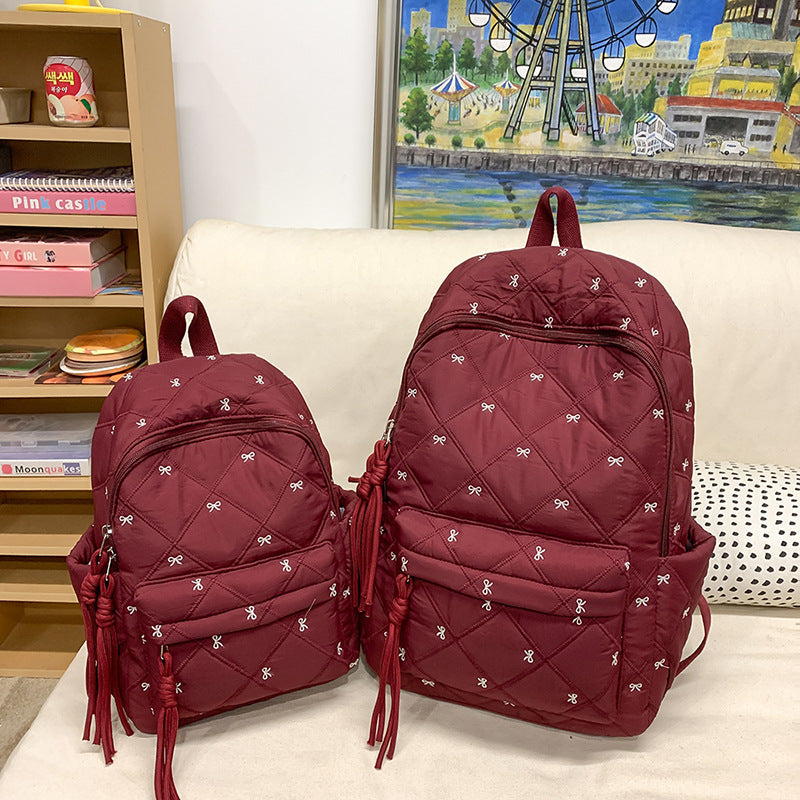 Female College Korean Style Cute Bowknot Embroidered Backpacks