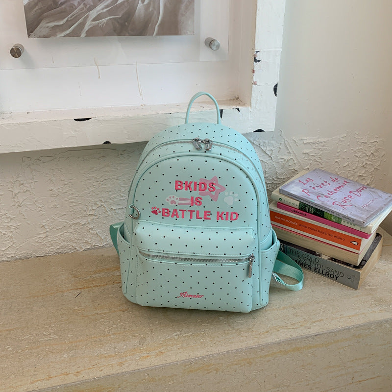 Women's Korean Style Dopamine Mint Green Wave Point Large Capacity College Women's Backpack