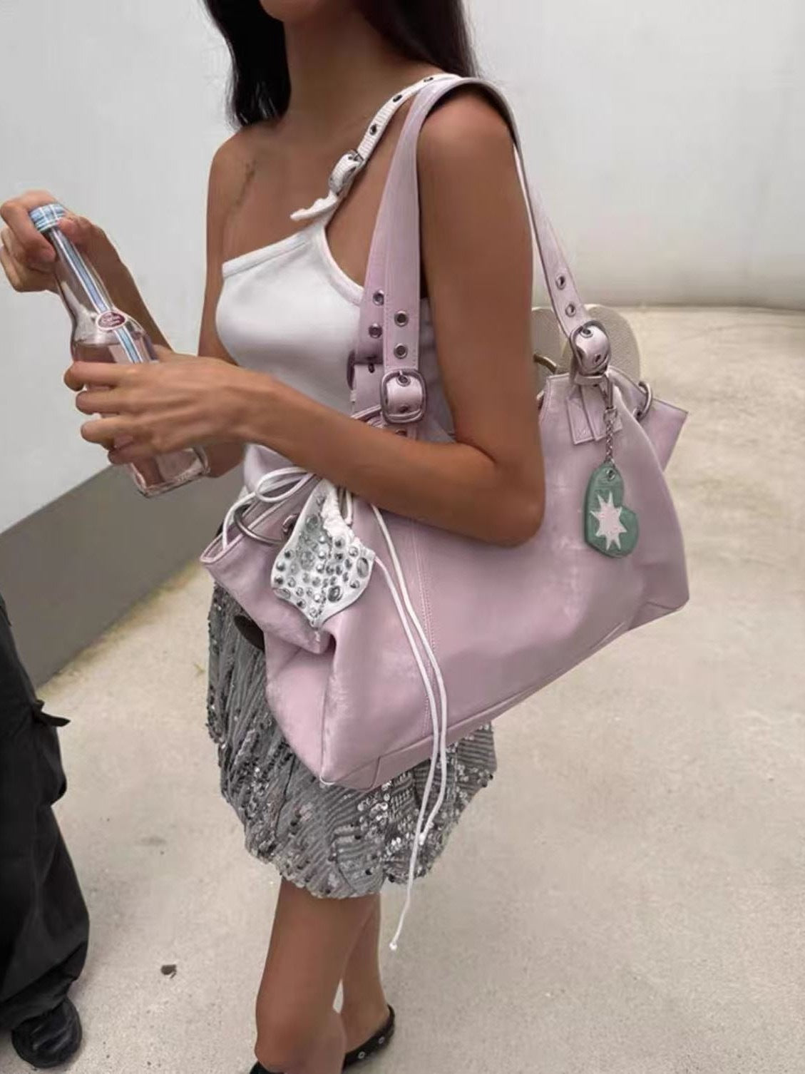 Women's Korean Style Simple Solid Color Oil Wax Leather Commuter Large Shoulder Bags