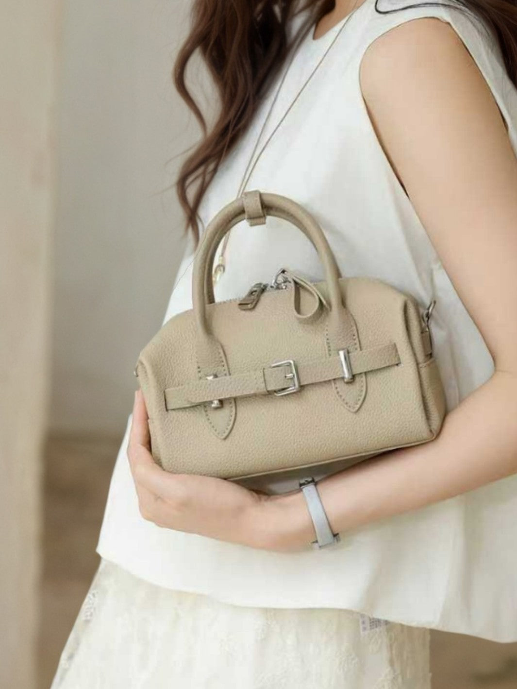 Women's Bowling Genuine Leather Niche High-grade Large Bags
