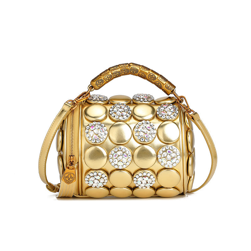 Women's High Quality Diamond Rivet Button Round Women's Handbag